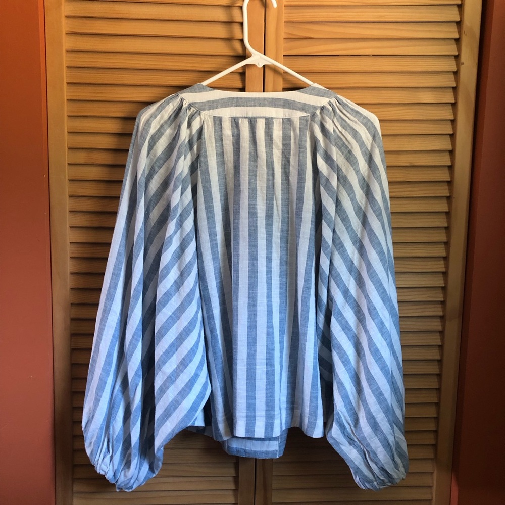 Anthropologie Blue and White Tie Front Blouse - Picture 2 of 5